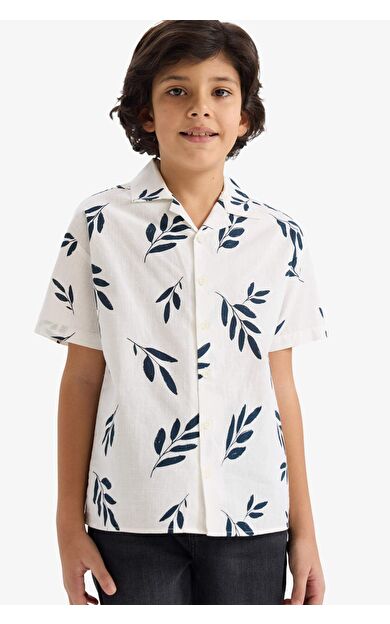 Erkek Çocuk Oversize Geniş Kalıp Polo Yaka Desenli Kısa Kollu Gömlek