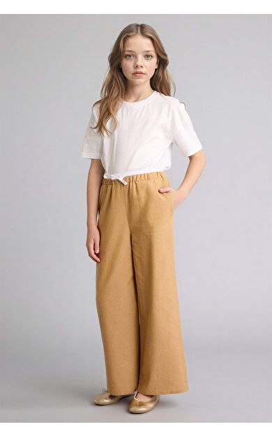 Wıde Leg Geniş Paça Jean Görünümlü Pantolon Kız Çocuk