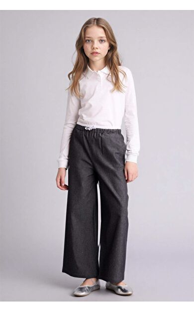 Wıde Leg Geniş Paça Jean Görünümlü Pantolon Kız Çocuk