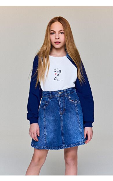 DeFacto Kız Çocuk Polo Yaka Baskılı Sweatshirt