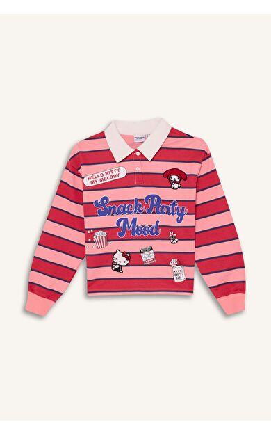 Kız Çocuk Hello Kitty Polo Yaka Sweatshirt Kumaşı Sweatshirt