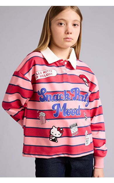 DeFacto Kız Çocuk Hello Kitty Polo Yaka Sweatshirt Kumaşı Sweatshirt