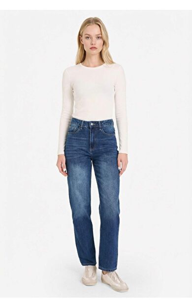 Mom Fit Yüksek Bel Bilek Boy Jean Yıkamalı Pantolon
