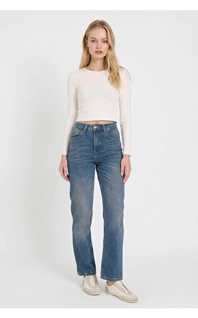 Mom Fit Yüksek Bel Bilek Boy Jean Yıkamalı Pantolon
