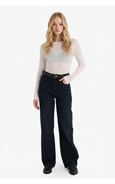 90's Wide Leg Yüksek Bel Uzun Jean Yıkamalı Pantolon