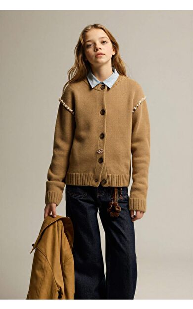 Nakışlı Bisiklet Yaka Hırka Kız Çocuk