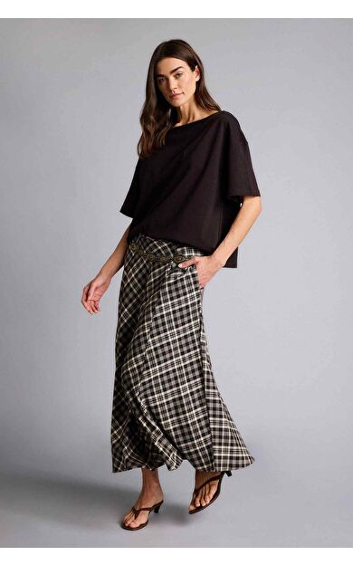 DeFacto A Kesim Kareli Normal Bel Midi Etek