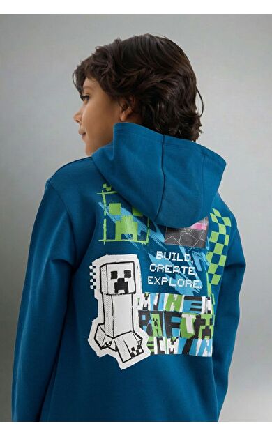 DeFacto Erkek Çocuk Minecraft New Regular Fit Kapüşonlu Sweatshirt