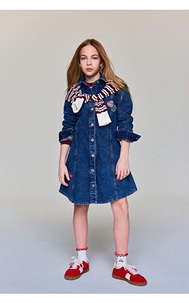 Kız Çocuk Uzun Kollu Jean Elbise