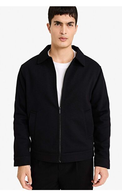 Regular Fit Gömlek Yaka Astarlı Fermuarlı Mont