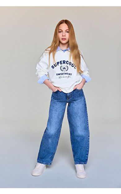 DeFacto Kız Çocuk Barrel Fit Geniş Paça Jean Pantolon