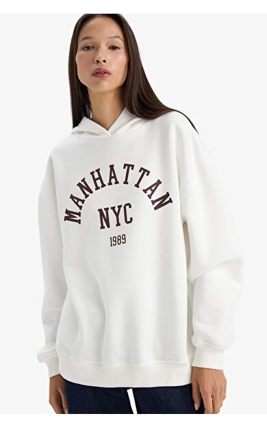 Okula Dönüş Relax Fit Kapüşonlu Baskılı Kalın Sweatshirt Kumaşı Sweatshirt