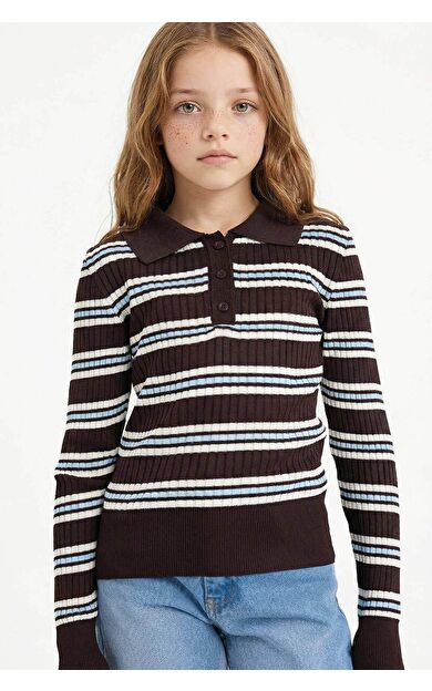 DeFacto Kız Çocuk Regular Fit Polo Yaka Kazak