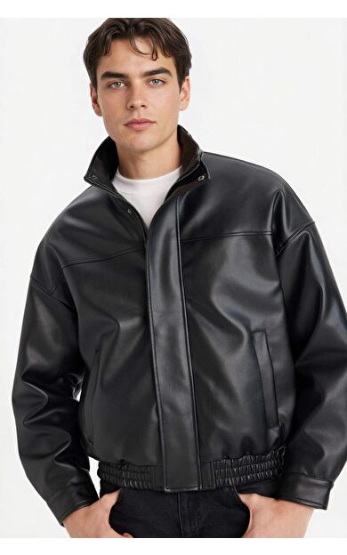 Oversize Geniş Kalıp Dik Yaka Astarlı Fermuarlı Mont