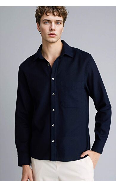 DeFacto Regular Fit Polo Yaka Pamuklu Uzun Kollu Gömlek