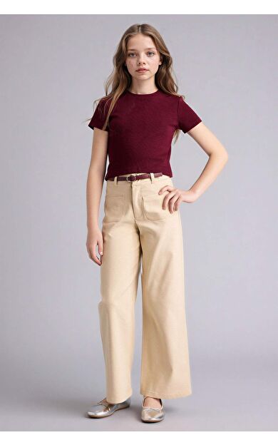 Wıde Leg Esnek Bantlı Paça Pantolon Kız Çocuk