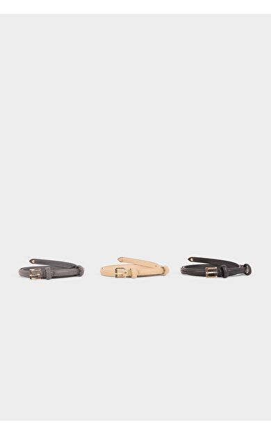 Kadın Dikdörtgen Toka Suni Deri 3'lü Klasik Kemer