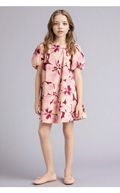 Kısa Kollu Pamuklu Elbise Kız Çocuk