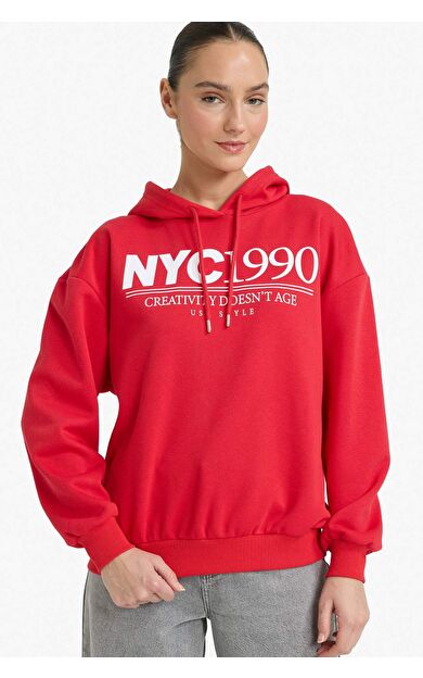 Relax Fıt Kapüşonlu Baskılı Kalın Sweatshirt Kumaşı Sweatshirt