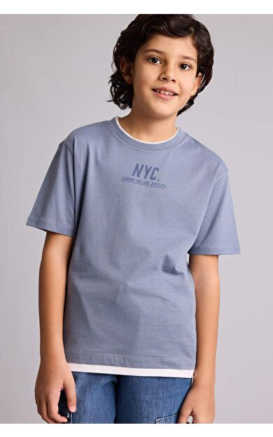 DeFacto New Regular Fıt Bisiklet Yaka Baskılı Kısa Kollu Tişört Erkek Çocuk