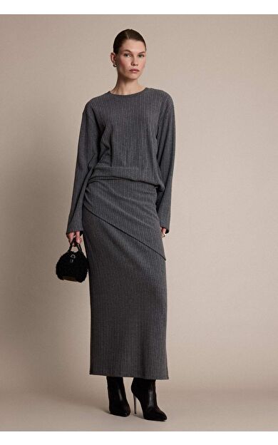 A Kesim Normal Bel Fitilli Kaşkorse Midi Etek