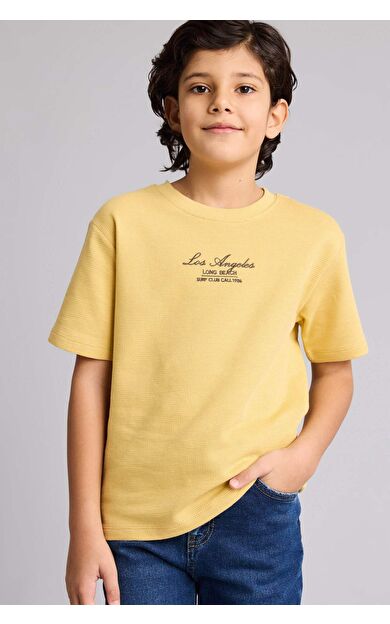 New Regular Fıt Bisiklet Yaka Baskılı Kısa Kollu Tişört Erkek Çocuk