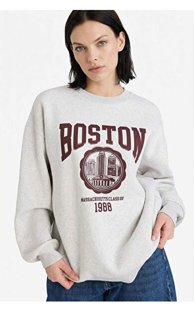 Oversıze Baskılı Kalın Sweatshirt