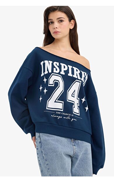 DeFacto Oversize Geniş Kalıp Açık Omuz Kalın Kumaş Sweatshirt