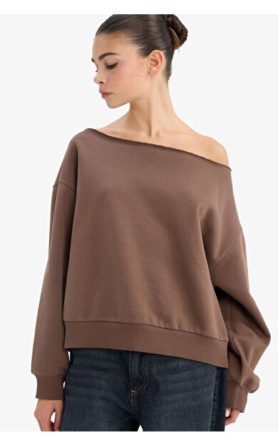 DeFacto Oversize Geniş Kalıp Açık Omuz Kalın Kumaş Sweatshirt