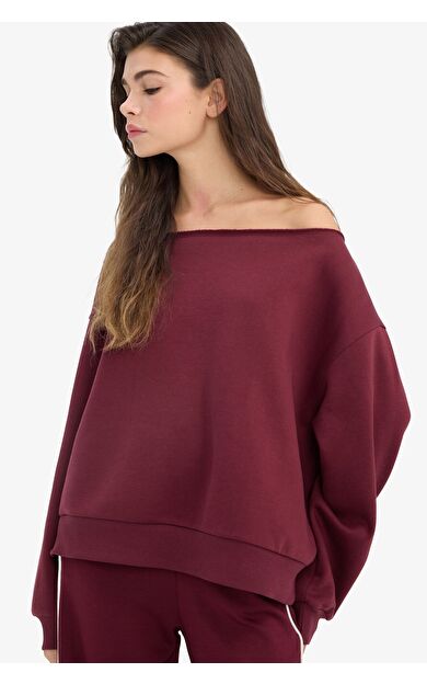 DeFacto Oversize Geniş Kalıp Açık Omuz Kalın Kumaş Sweatshirt