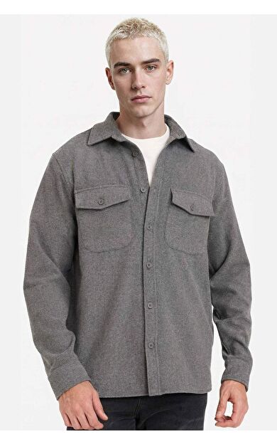 Regular Fit Gömlek Yaka Yün Görünümlü Uzun Kollu Gömlek