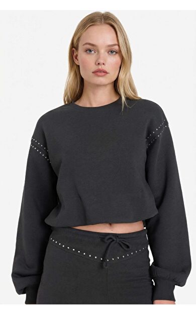 Oversize Geniş Kalıp Bisiklet Yaka Kalın Kumaş Sweatshirt