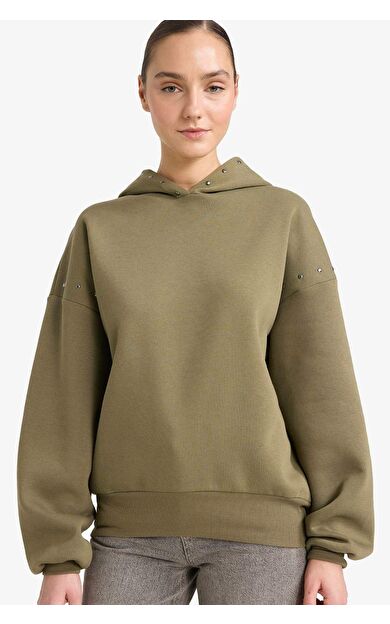 Oversize Geniş Kalıp Kapüşonlu Kalın Kumaş Sweatshirt