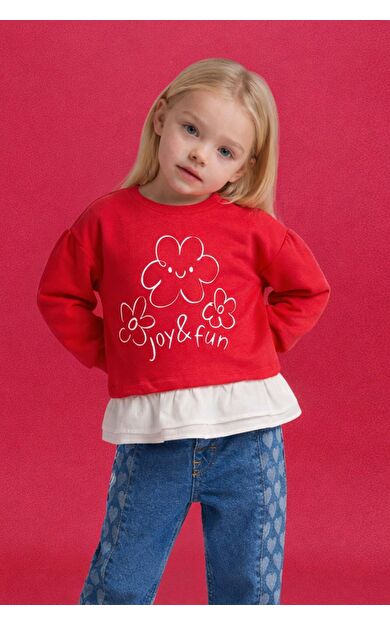 DeFacto Kız Bebek Oversize Geniş Kalıp Bisiklet Yaka Floral Sweatshirt