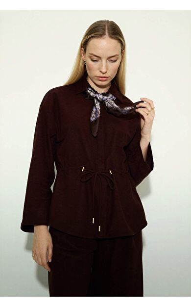 Regular Fit Beli Lastikli Süet Uzun Kollu Gömlek