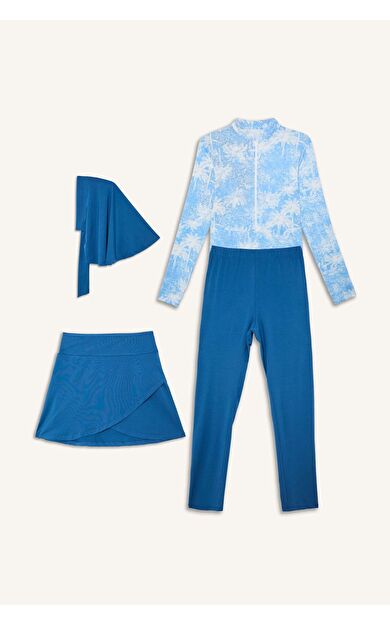 DeFacto Regular Fıt Çiçekli 4'lü Burkini Mayo