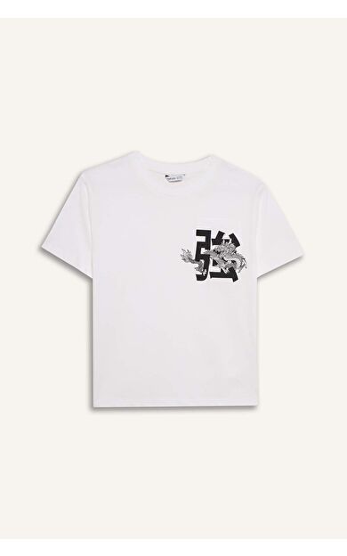 New Regular Fıt Bisiklet Yaka Baskılı Cep Baskılı Kısa Kollu Tişört Erkek Çocuk