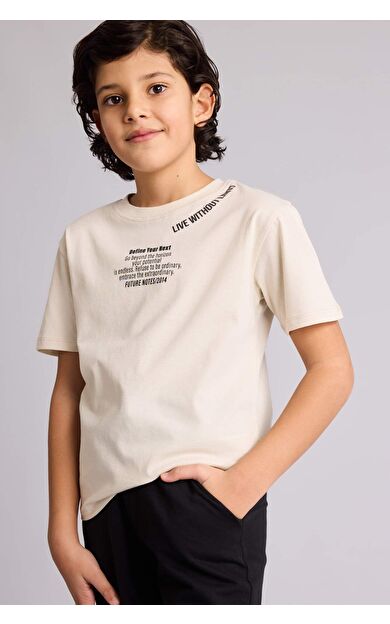 New Regular Fıt Bisiklet Yaka Baskılı Kısa Kollu Tişört Erkek Çocuk