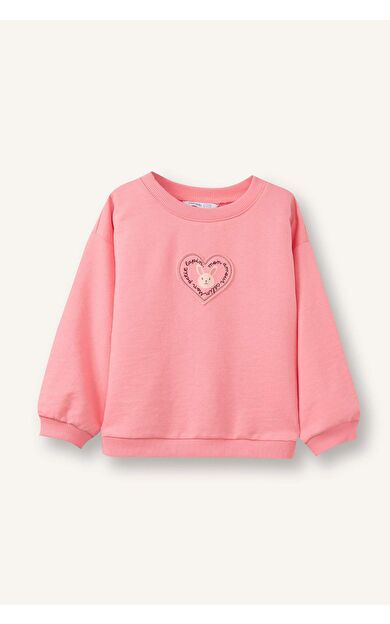 DeFacto Kız Bebek Oversize Geniş Kalıp Bisiklet Yaka Tavşan Baskılı İnce Sweatshirt Kumaşı Sweatshirt