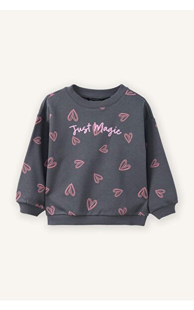 DeFacto Kız Bebek Oversize Geniş Kalıp Bisiklet Yaka Desenli Sweatshirt