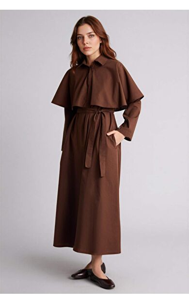 DeFacto Regular Fıt Gömlek Yaka Poplin Uzun Kollu Elbise