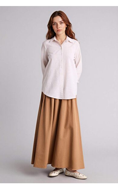 A Kesim Keten Karışımlı Maxi Etek