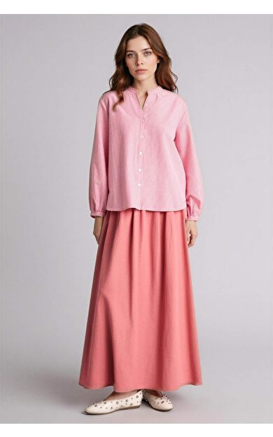 A Kesim Keten Karışımlı Maxi Etek