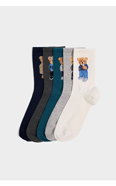 DeFacto Erkek Ayı Baskılı 5'li Pamuklu Uzun Çorap