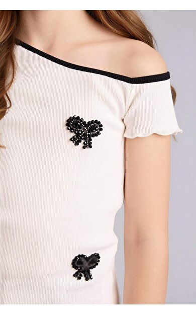 Regular Fıt Romantik Baskılı Fitilli Kaşkorse Kısa Kollu Tişört Kız Çocuk