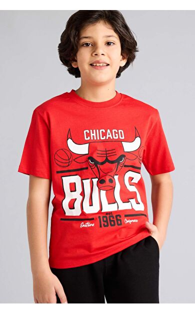 DeFacto NBA Chıcago Bulls New Regular Fıt Bisiklet Yaka Kısa Kollu Tişört Erkek Çocuk