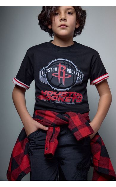 DeFacto NBA Houston Rockets New Regular Fıt Bisiklet Yaka Kısa Kollu Tişört Erkek Çocuk