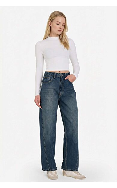 Barrel Fit Yüksek Bel Bilek Boy Jean Yıkamalı Pantolon