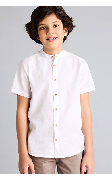 Regular Fıt Keten Görünümlü Kısa Kollu Gömlek Erkek Çocuk