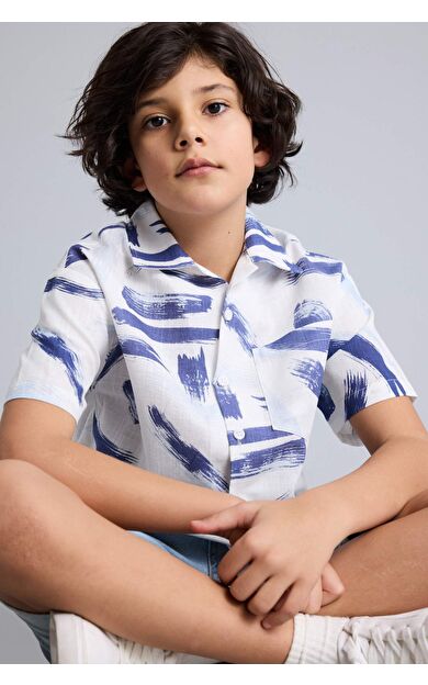DeFacto Regular Fıt Polo Yaka Keten Görünümlü Kısa Kollu Gömlek Erkek Çocuk
